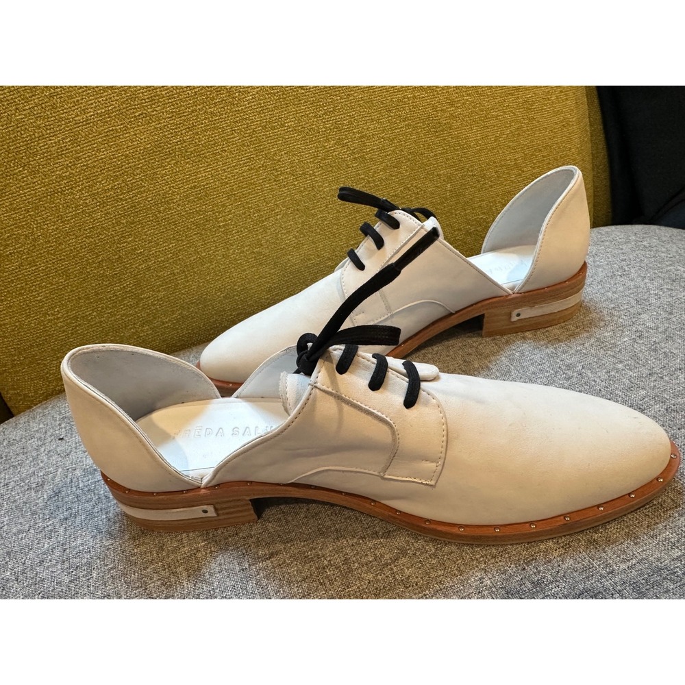 Freda Salvador Wit White Leather dOrsay Oxford Shoes Size 7 Made in Spain - Picture 4 of 7